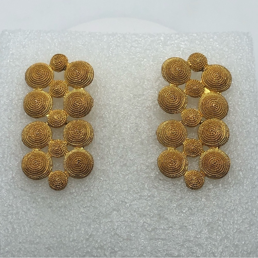 Vtg Gold Tone Abstract Swirl Design Textured Bubbles Stud Earrings 2” x 1”